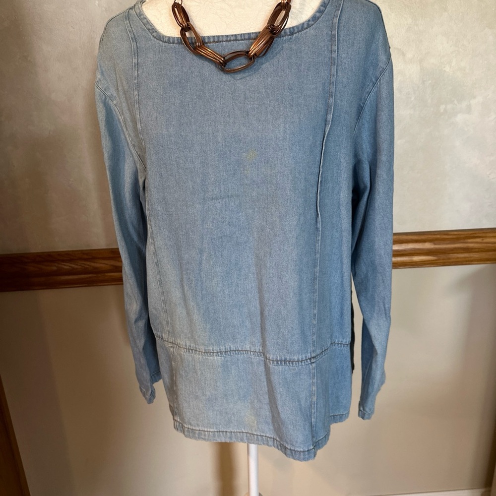 Casual Blue Denim Tunic Top